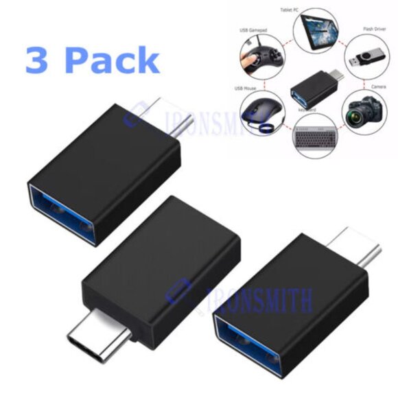 3-Pack USB-C 3.1 Male to USB A Female Adapter Converter OTG Type C Android Phone - Picture 3 of 9